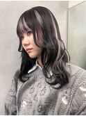 14332黒髪ハイライトインナーカラーホワイトブロンドアッシュ
