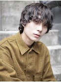 メンズマッシュウルフ波巻きツイストスパイラルパーマ