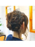 ヘアアレンジ♪　くるりんぱ×波巻き×裏編み