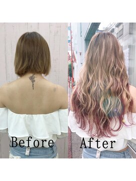 エクステ専門店あるじゃんすー 小倉店 セピアベージュ×ピンク#エクステ#ロングヘア#エクステ#小倉