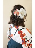 ミディアムハーフアップ　袴　着付け