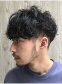波巻きツイストスパイラルパーマツーブロック刈り上げ
