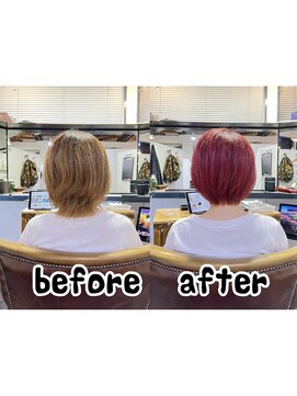 カミケン 方木田店(kamiken.) 大人かわいい鮮やかレッドショートボブ【カミケン方木田店】