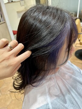 アズール 草加(azule) インナー、イヤリングカラー　パープル　ゆるふわロング