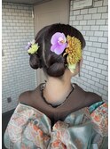シニヨン タイトシニヨン 生花 ツインアレンジ ツインお団子