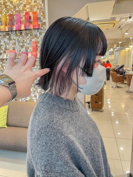 ネオリーブアイム 横浜西口店(Neolive aim) 切りっぱなしボブインナーカラーペールピンク横浜【成田】