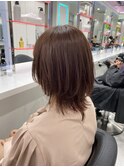 ピンクベージュ×ウルフカット