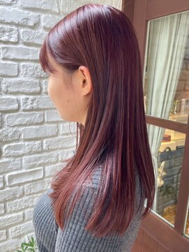 オッジ 西新店(Oggi) ピンクブラウン 艶髪ハイトーン ブリーチなしカラー ロング 20代