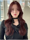 韓国風ウェーブ/ロングレイヤー/デジタルパーマ/ピンクレッド