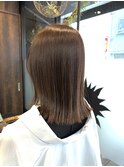 ロングショートワンカールパーマカーキグレージュ前髪錦糸町