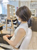 白髪ぼかしハイライト耳掛けひし形丸みショートボブ【近藤】横浜