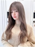 Say.ミルクティーベージュレイヤーカットぱっつん前髪ロング青山