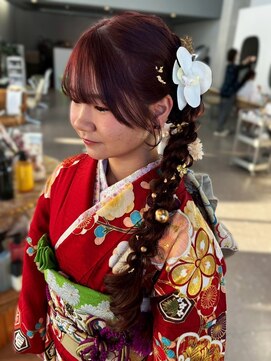 マップデザイン(map design) 和装ヘア 編み下ろし 20代 三つ編み 成人式 ヘアセット