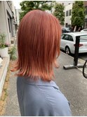 ケアブリーチコーラルピンクベージュ切りっぱなし外はねボブ岡山
