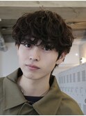 原宿シャドウパーマ緩めメンズマッシュウルフカットツーブロック