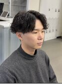 爽やか無造作ビジネスツーブロック波巻きパーマ