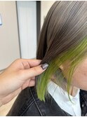 ヘムラインカラーインナーカラー切りっぱなしミディアッシュ