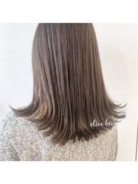 ロンドプランタン 恵比寿(Lond Printemps) オリーブカラーミディアムロブ/似合わせカット/アースカラー