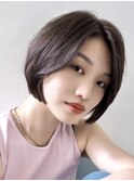ショートボブ/大人ボブ/のばしかけヘア/暗めカラー/前髪なし