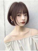 ショート/丸みボブ/前髪/オリーブベージュ/