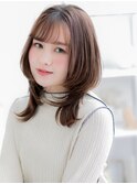 大人かわいい流し前髪小顔ひし形セミロングh3上尾20代30代40代