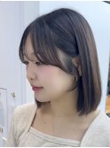 ◎美髪カールベージュブラウンミディアムボブ似合わせ前髪