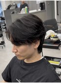 フェザーリバースパーマセンターパート毛流れリバースニュアンス