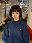 ミニボブ/ニュアンスパーマ/ベージュ/前髪カット