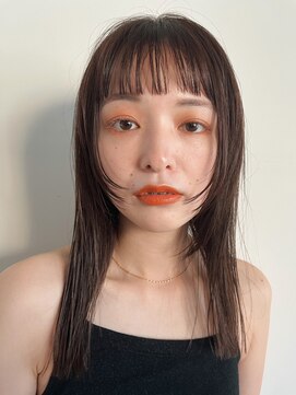 エニ 自由が丘(ENi) 黒髪/グレーベージュ/レイヤーロング/前髪パーマ[自由が丘駅]