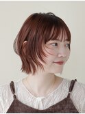 オレンジベージュ外ハネボブレイヤーボブフェイスレイヤー/谷