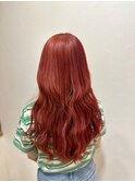 レッド系カラー暖色カラーロングヘア―１０代２０代うるツヤ髪