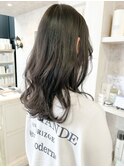 福山人気caaryカーキグレージュ秋カラーセミロング波巻き韓国風