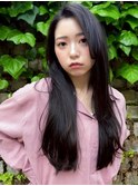 暗髪グレージュ かきあげバング ゆる巻きアレンジ ロング