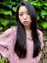 トローノ 栄(TRONO)&nbsp;暗髪グレージュ かきあげバング ゆる巻きアレンジ ロング