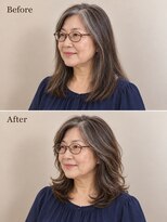 aptas 青山/表参道 白髪染め/白髪ぼかしハイライト/ボリュームアップエクステ&nbsp;60代の大人グレイミディアム｜表参道・青山