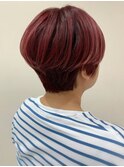 くすみチェリーレッド×マッシュショート