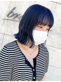 ハイトーン/ネイビーグレー/ぱっつん前髪/ブルーグレージュ
