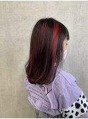 キッズも可愛く！！赤メッシュ　ハイライトカラー　ワインレッド