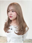 おくれ毛顔周りレイヤー韓国ヘアロング_ba501952