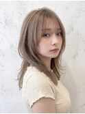 シースルーバングミルクティーベージュ韓国風レイヤーカットp3