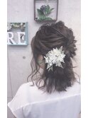 ハーフアップ/ヘアアレンジ/波巻き/ヨシンモリ/巻き下ろし