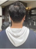 メンズ黒髪ニュアンスパーマミニウルフリクルートカット眉カット