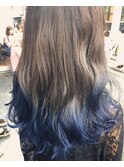 ハイトーングレージュ裾カラーブルー