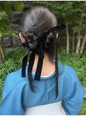 卒業式ヘアセット　袴ヘア　カチモリヘア　ベロアリボン