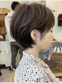 ショートボブ前髪白髪染め白髪ぼかしニュアンスカラー40代50代60