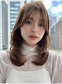 レイヤーカット内巻きレイヤー顔まわりカットブリーチなしカラー