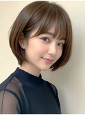 大人可愛い 内巻きボブ ストレート 前髪あり 耳掛けショート