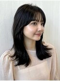 メルティカラーウェーブミディアム小顔前髪レイヤーカット