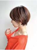 大人ショートボブ前髪ありひし形丸みレイヤー丸顔絶壁K20250216