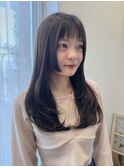 姫カット レイヤーカット オン眉前髪 ミディアムレイヤー